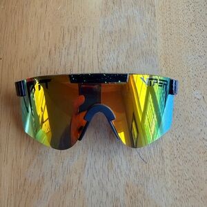 Pit Viper Mirrored Yellow-Green-Blue Shield Sunglasses
